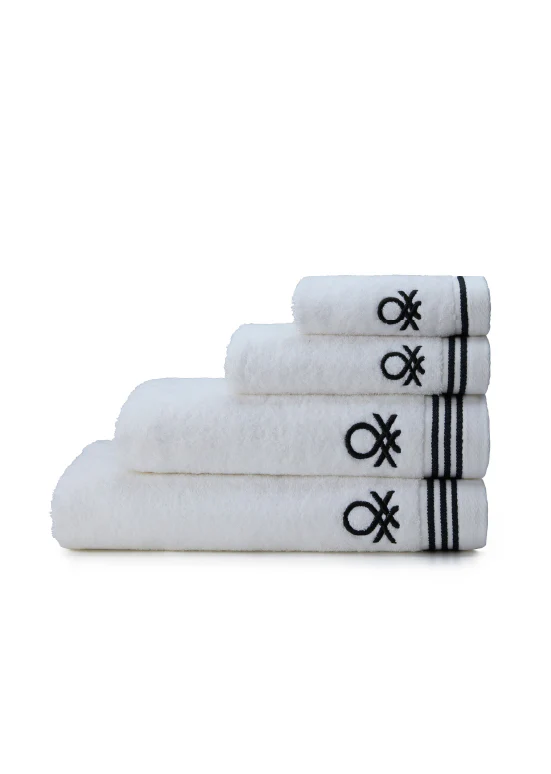 סדרת Classic Benetton , מגבות חלקות עם רקמת לוגו אלגנטית - לבן - Image 4
