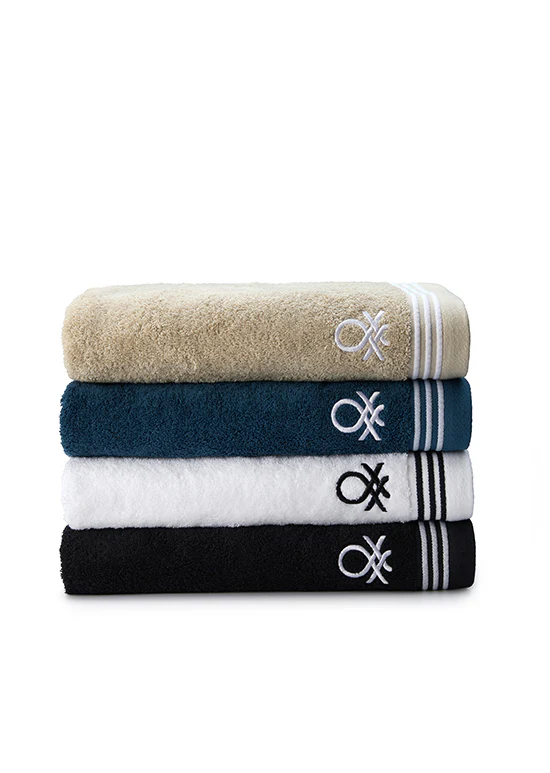 סדרת Classic Benetton , מגבות חלקות עם רקמת לוגו אלגנטית - כחול - Image 4