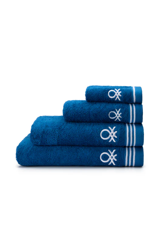 סדרת Classic Benetton , מגבות חלקות עם רקמת לוגו אלגנטית - כחול - Image 6