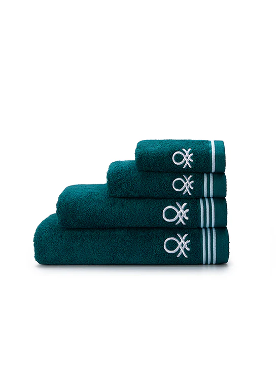 סדרת Classic Benetton , מגבות חלקות עם רקמת לוגו אלגנטית - ירוק - Image 4