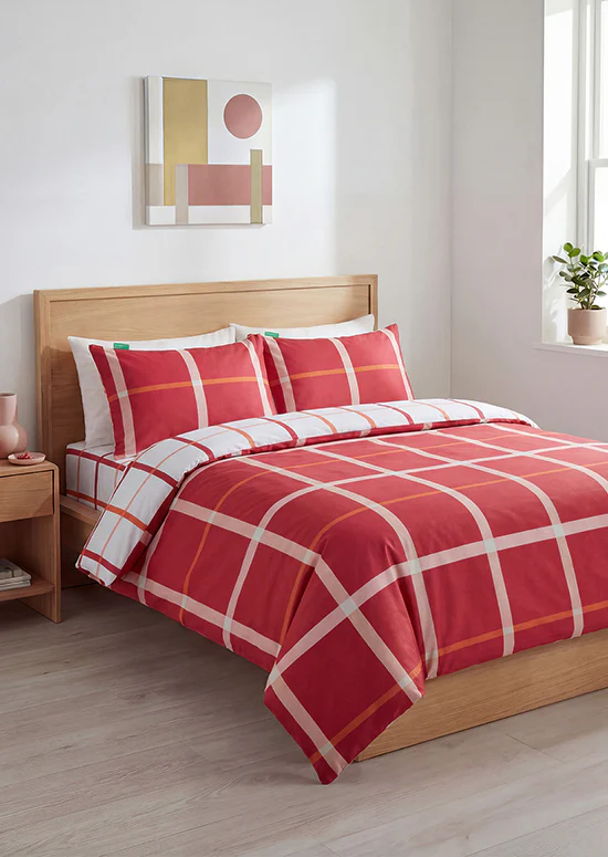 Benetton Grid Collection, מצעי כותנה משבצות - אדום - Image 6