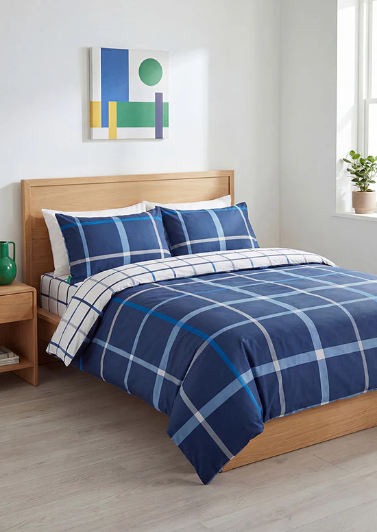 Benetton Grid Collection, מצעי כותנה משבצות - נייבי - Image 5